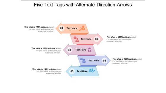 Five Text Tags With Alternate Direction Arrows Ppt PowerPoint Presentation File Background PDF