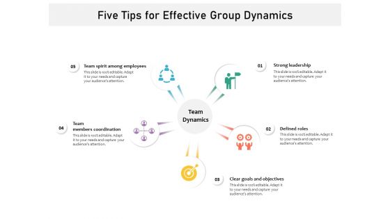 Five Tips For Effective Group Dynamics Ppt PowerPoint Presentation Outline Graphic Tips PDF Five Tips For Effective Group Dynamics Ppt PowerPoint Presentation Outline Graphic Tips PDF
