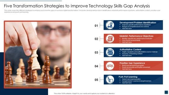 Five Transformation Strategies To Improve Technology Skills Gap Analysis Template PDF