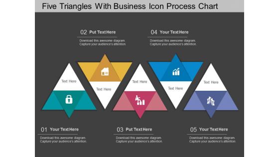 Five Triangles With Business Icon Process Chart Powerpoint Template