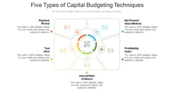 Five Types Of Capital Budgeting Techniques Ppt PowerPoint Presentation File Clipart Images PDF