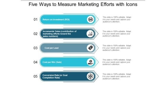 Five Ways To Measure Marketing Efforts With Icons Ppt PowerPoint Presentation Icon Example File