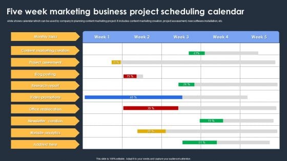 Five Week Marketing Business Project Scheduling Calendar Template PDF Five Week Marketing Business Project Scheduling Calendar Template PDF