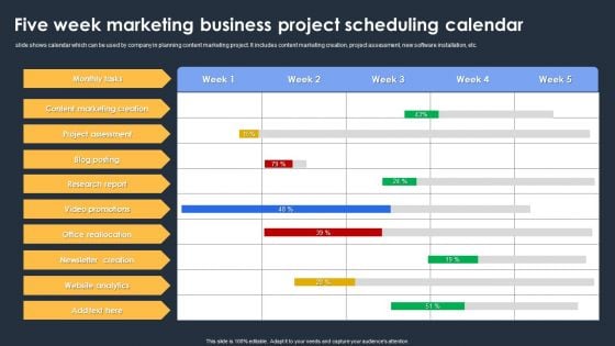 Five Week Marketing Business Project Scheduling Calendar Template PDF