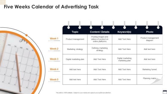 Five Weeks Calendar Of Advertising Task Brochure PDF