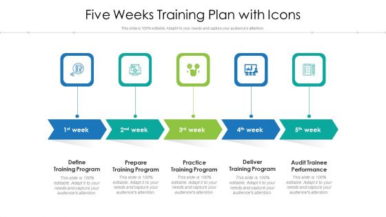 Five Weeks Training Plan With Icons Ppt Professional Clipart Images PDF