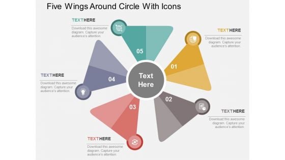 Five Wings Around Circle With Icons Powerpoint Templates