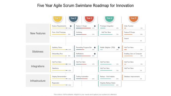 Five Year Agile Scrum Swimlane Roadmap For Innovation Diagrams