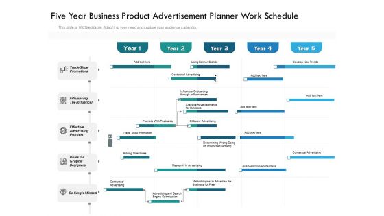 Five Year Business Product Advertisement Planner Work Schedule Template