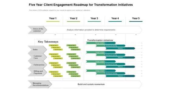Five Year Client Engagement Roadmap For Transformation Initiatives Infographics Five Year Client Engagement Roadmap For Transformation Initiatives Infographics