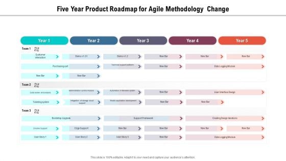 Five Year Product Roadmap For Agile Methodology Change Introduction