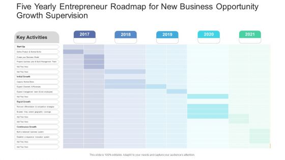 Five Yearly Entrepreneur Roadmap For New Business Opportunity Growth Supervision Introduction PDF