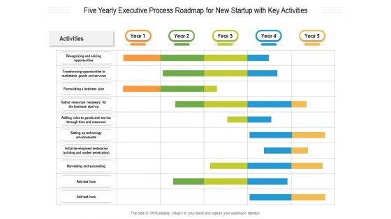 Five Yearly Executive Process Roadmap For New Startup With Key Activities Demonstration