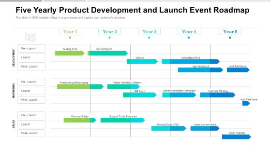 Five Yearly Product Development And Launch Event Roadmap Graphics Five Yearly Product Development And Launch Event Roadmap Graphics