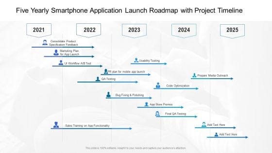 Five Yearly Smartphone Application Launch Roadmap With Project Timeline Infographics