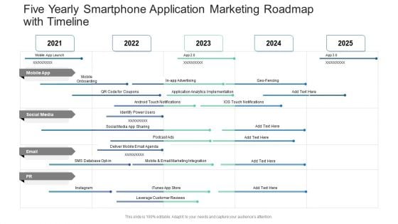 Five Yearly Smartphone Application Marketing Roadmap With Timeline Ideas