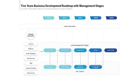 Five Years Business Development Roadmap With Management Stages Graphics Five Years Business Development Roadmap With Management Stages Graphics