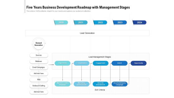 Five Years Business Development Roadmap With Management Stages Graphics