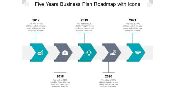 Five Years Business Plan Roadmap With Icons Ppt PowerPoint Presentation Icon Shapes