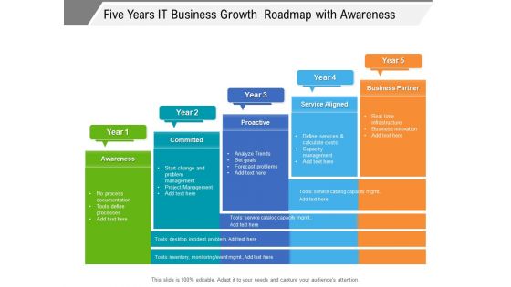 Five Years IT Business Growth Roadmap With Awareness Infographics