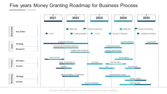 Five Years Money Granting Roadmap For Business Process Diagrams