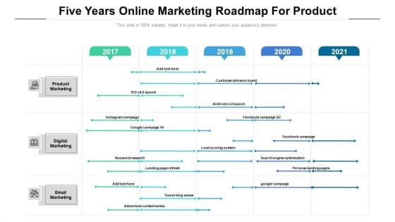 Five Years Online Marketing Roadmap For Product Brochure Five Years Online Marketing Roadmap For Product Brochure