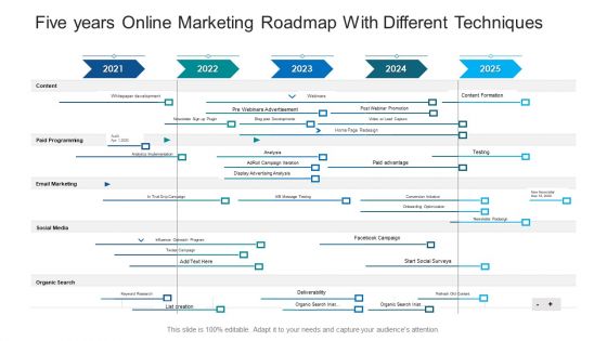 Five Years Online Marketing Roadmap With Different Techniques Ppt Gallery Graphics Download PDF