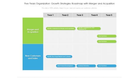 Five Years Organization Growth Strategies Roadmap With Merger And Acquisition Infographics