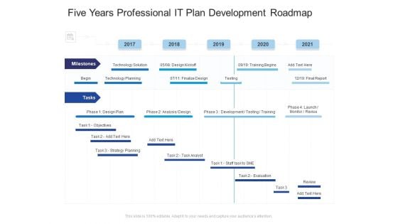 Five Years Professional IT Plan Development Roadmap Diagrams