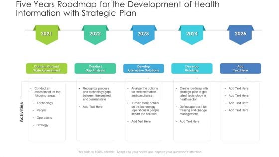 Five Years Roadmap For The Development Of Health Information With Strategic Plan Infographics