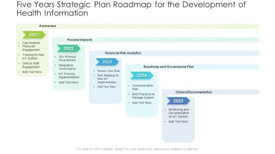 Five Years Strategic Plan Roadmap For The Development Of Health Information Summary