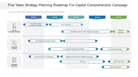 Five Years Strategy Planning Roadmap For Capital Comprehensive Campaign Slides