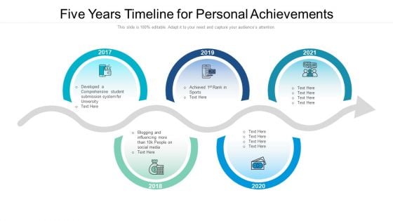 Five Years Timeline For Personal Achievements Ppt PowerPoint Presentation File Example Topics PDF