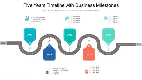 Five Years Timeline With Business Milestones Ppt PowerPoint Presentation Gallery Format PDF