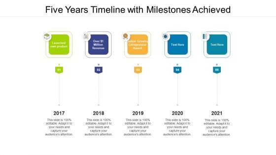 Five Years Timeline With Milestones Achieved Ppt PowerPoint Presentation Gallery Topics PDF