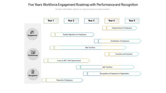 Five Years Workforce Engagement Roadmap With Performance And Recognition Icons