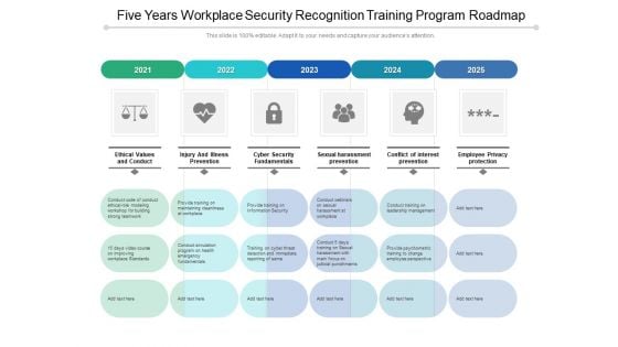 Five Years Workplace Security Recognition Training Program Roadmap Diagrams