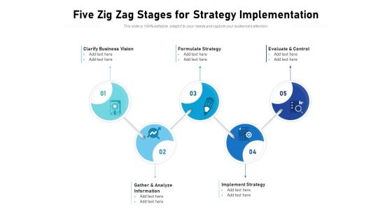 Five Zig Zag Stages For Strategy Implementation Ppt PowerPoint Presentation Pictures Layout Ideas PDF