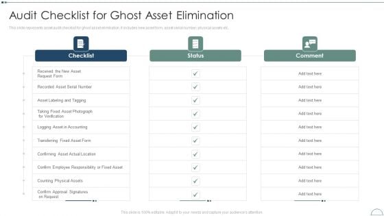 Fixed Asset Management Framework Implementation Audit Checklist For Ghost Asset Elimination Elements PDF