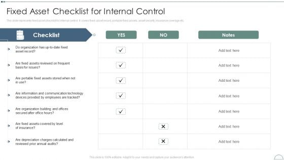 Fixed Asset Management Framework Implementation Fixed Asset Checklist For Internal Control Themes PDF