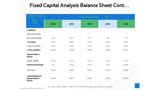 Fixed Capital Analysis Balance Sheet Cont Ppt PowerPoint Presentation Styles Background