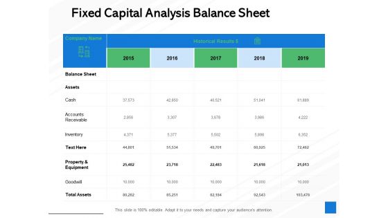 Fixed Capital Analysis Balance Sheet Ppt PowerPoint Presentation Infographic Template Microsoft
