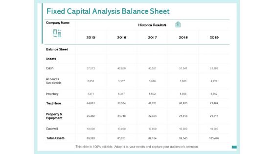 Fixed Capital Analysis Balance Sheet Ppt PowerPoint Presentation Portfolio Example Topics