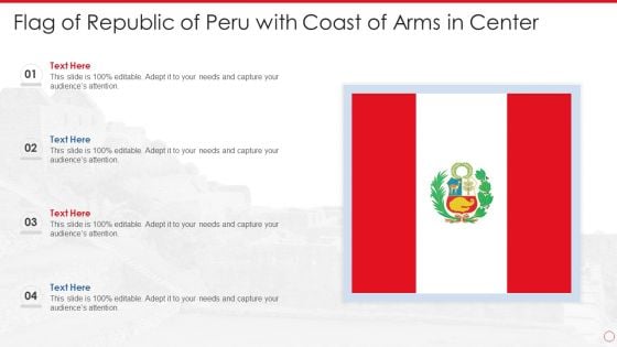 Flag Of Republic Of Peru With Coast Of Arms In Center Background PDF