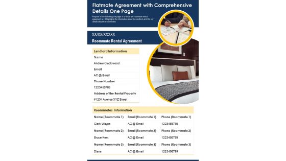 Flatmate Agreement With Comprehensive Details One Page PDF Document PPT Template Flatmate Agreement With Comprehensive Details One Page PDF Document PPT Template