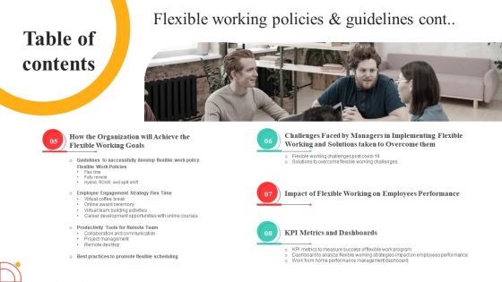 Flexible Working Policies And Guidelines Tables Of Content Mockup PDF