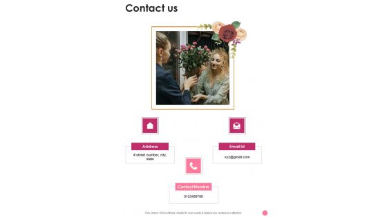 Floral Decorations Service Proposal Contact Us One Pager Sample Example Document