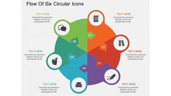 Flow Of Six Circular Icons Powerpoint Template