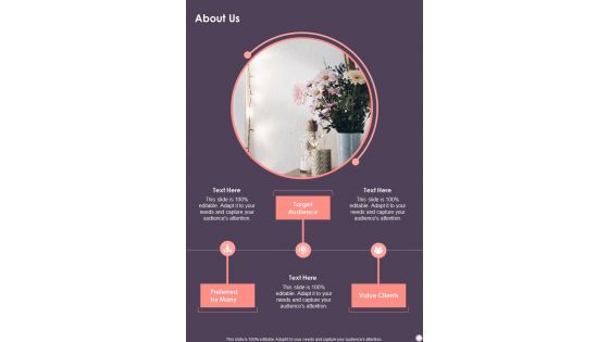 Flower Decoration Business Proposal About Us One Pager Sample Example Document Flower Decoration Business Proposal About Us One Pager Sample Example Document