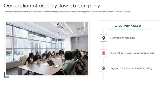 Flowtab Capital Raising Elevator Pitch Deck Our Solution Offered By Flowtab Company PowerPoint Presentation PPT Template PDF